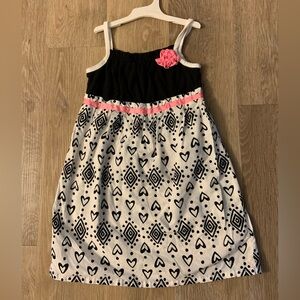 Healthtex Girl's Size 5T White & Black Patterned Sundress With Pink Trim